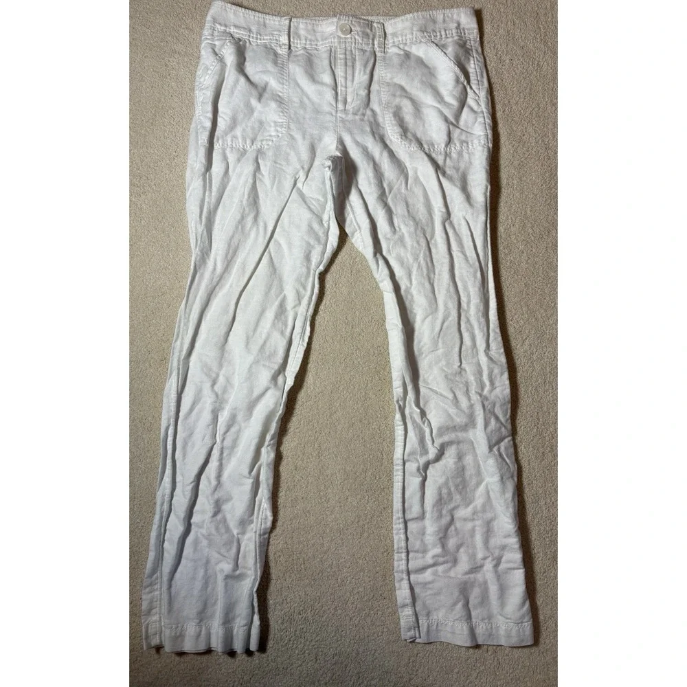 Banana Republic Linen Cotton Blend Pants Womens 14 White Pleated Casual Beach